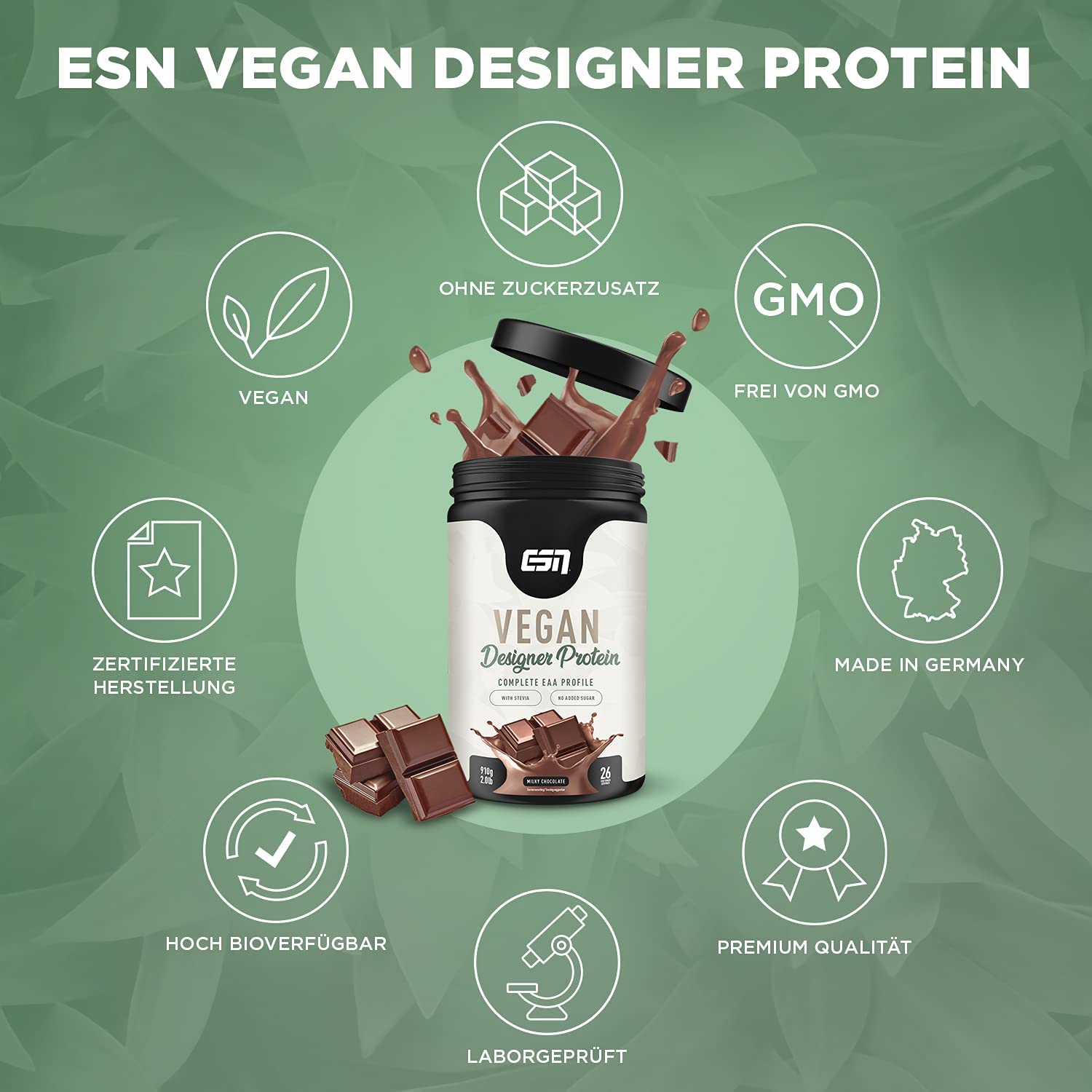 ESN Vegan Designer Protein 910G Dose Milky Chocolate 7928 22