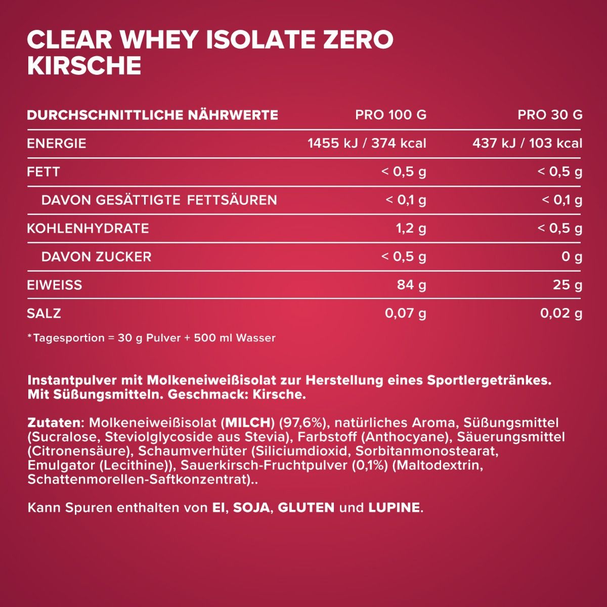 IronMaxx Clear Whey Isolate Zero 400G Dose Cherry 8208 23