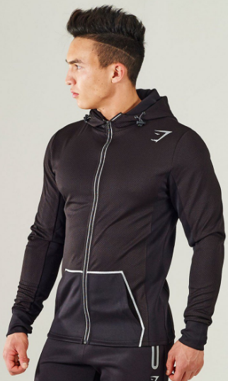 GymShark Lunar Reflective Zip Hoodie BLACK