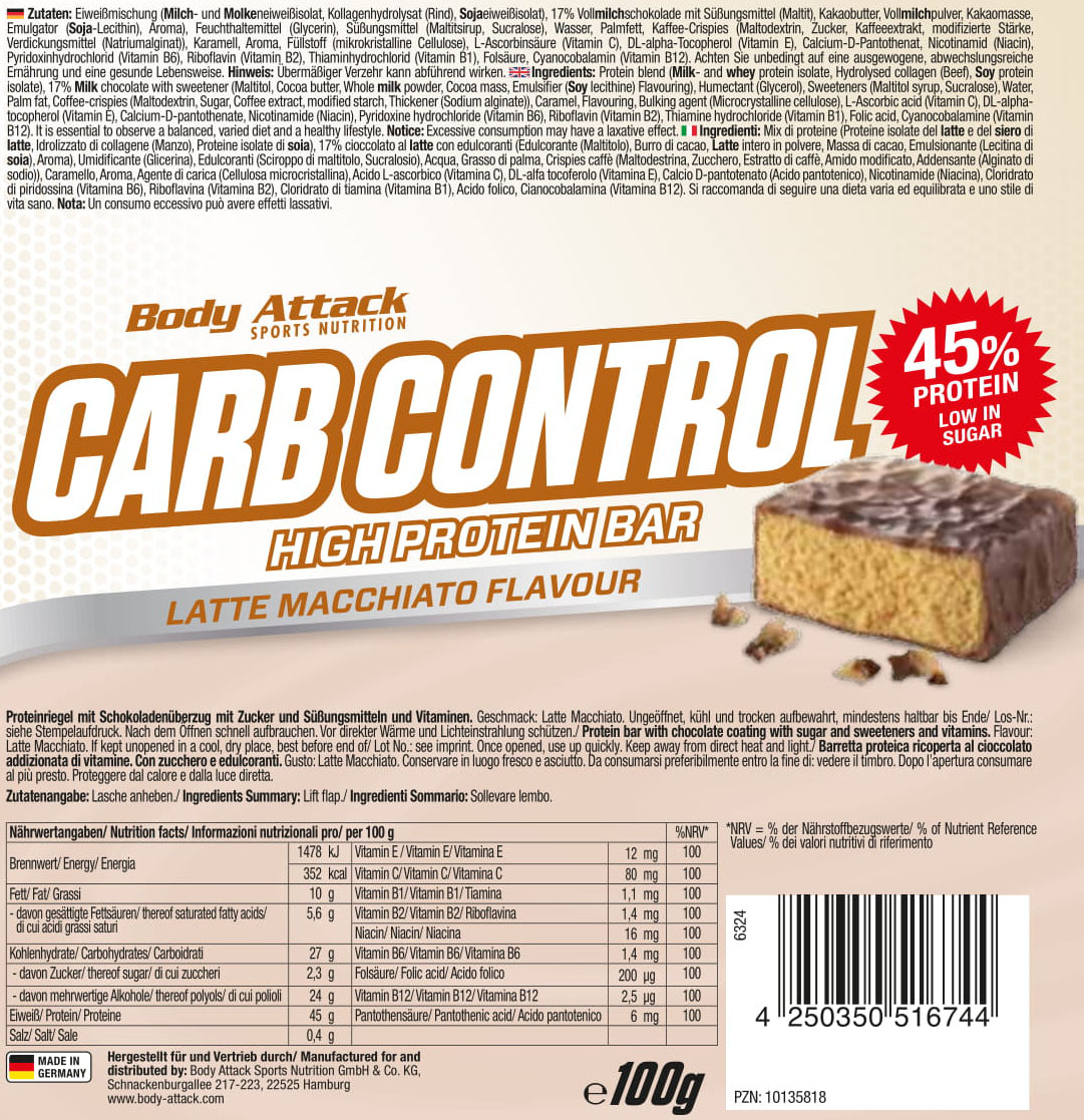 Body Attack Carb Control (15x100g Riegel)