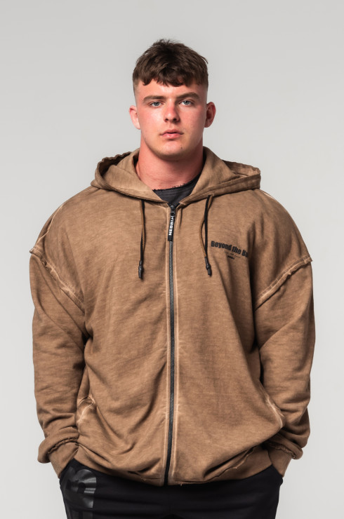 Nebbia Washed-off Hoodie mit Reissverschluss Gym Bro 362 - light brown