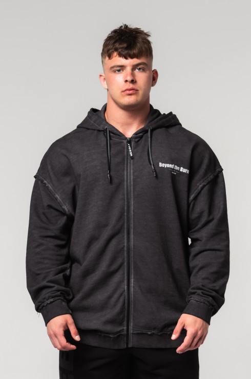 Nebbia Washed-off Hoodie mit Reissverschluss Gym Bro 362 - black